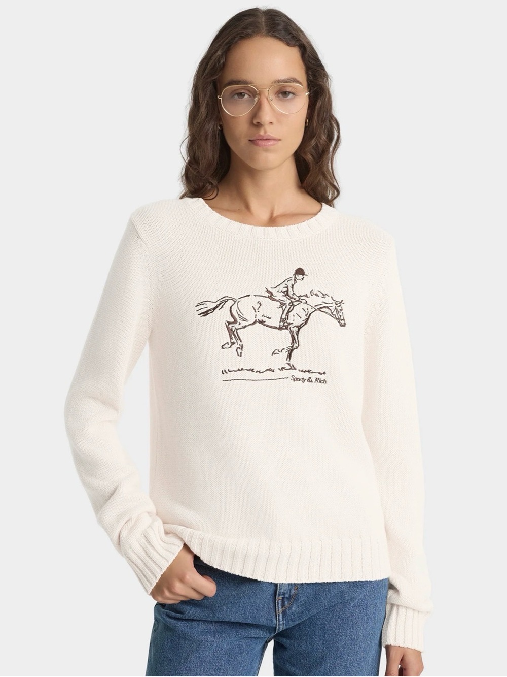 Sporty and Rich Horse Knitted Sweater - Ecru/Chocolate